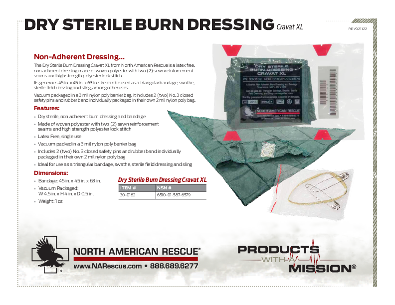 NAR - DRY STERILE BURN DRESSING CRAVAT XL - (Limit 2 Per Customer)