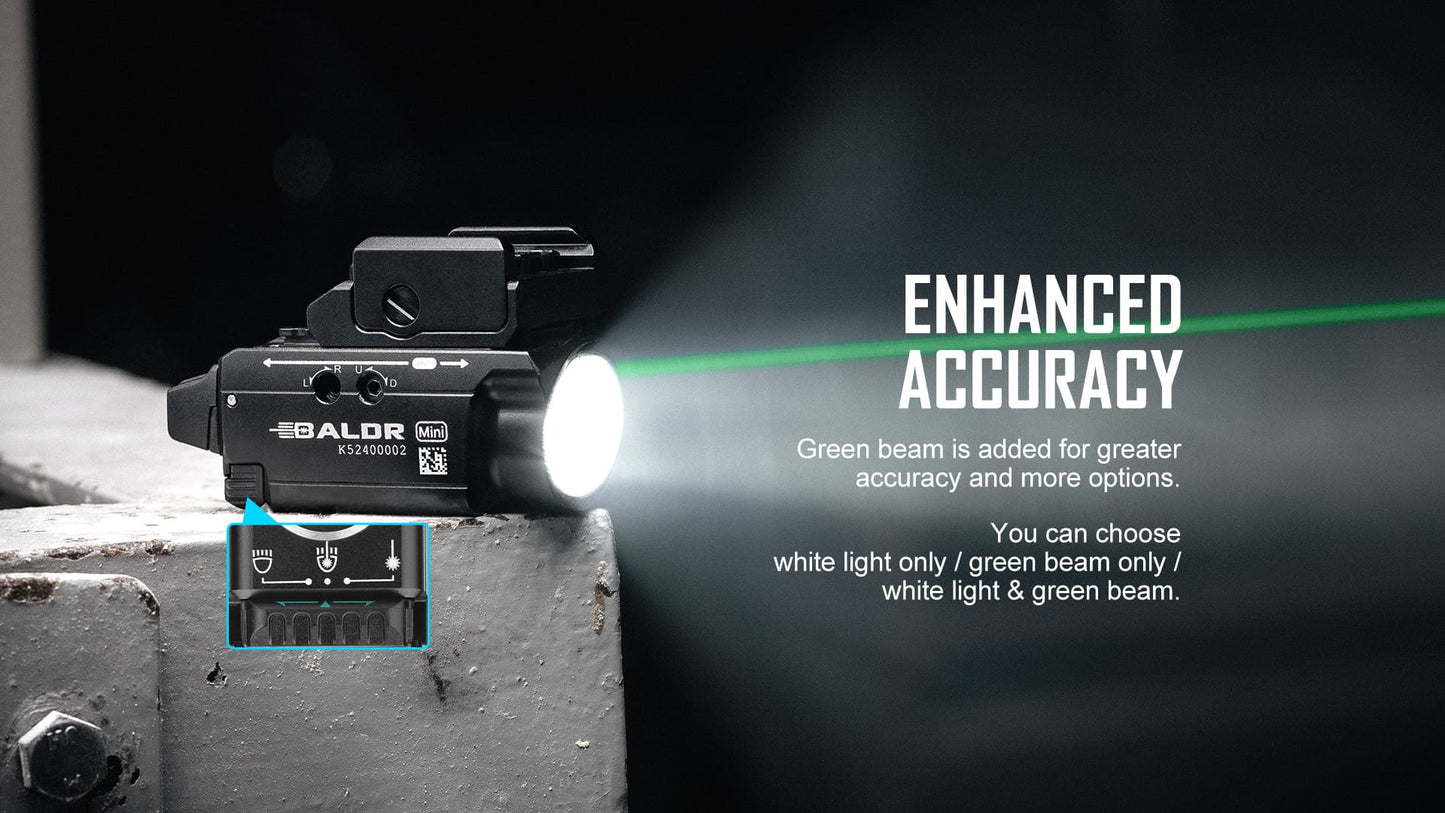 OLight - BALDR Mini Tactical Light 600 Lumens & Green Laser Combo