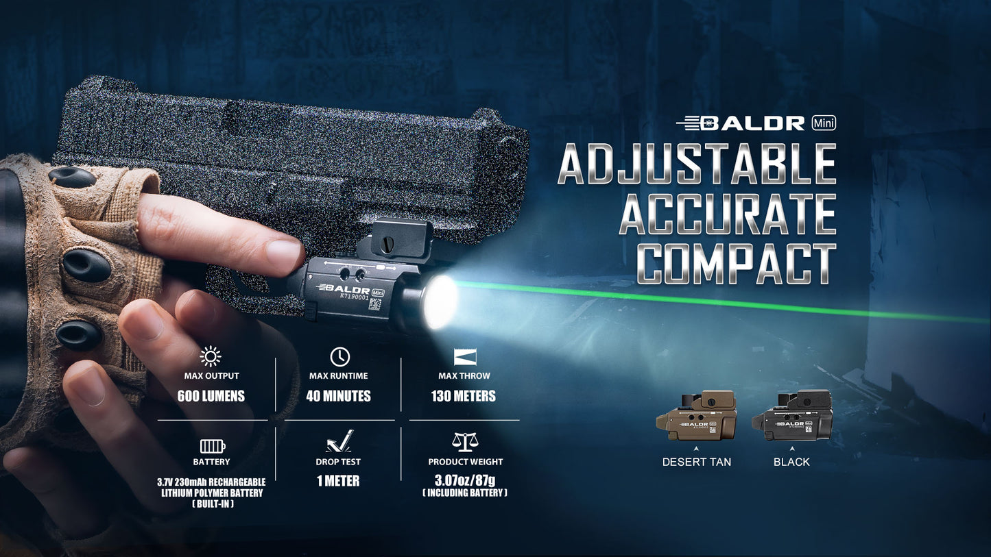 OLight - BALDR Mini Tactical Light 600 Lumens & Green Laser Combo