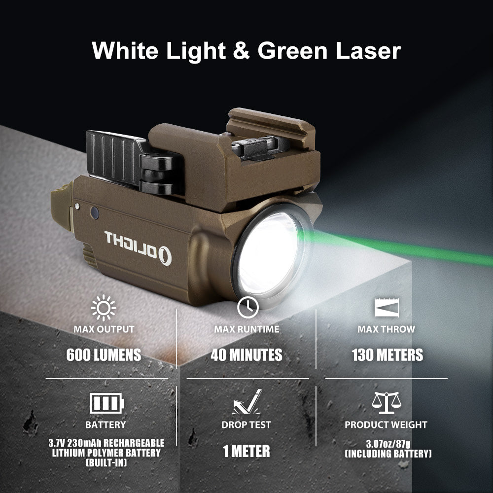 OLight - BALDR Mini Tactical Light 600 Lumens & Green Laser Combo