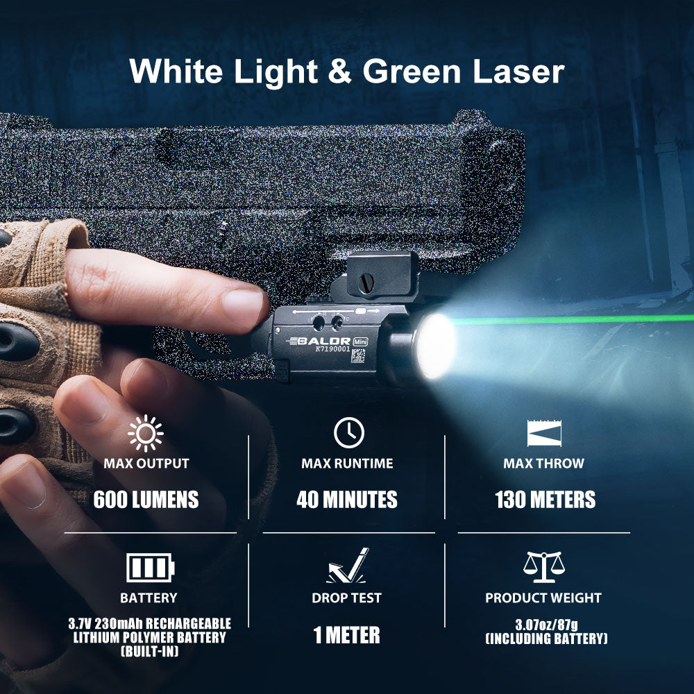 OLight - BALDR Mini Tactical Light 600 Lumens & Green Laser Combo