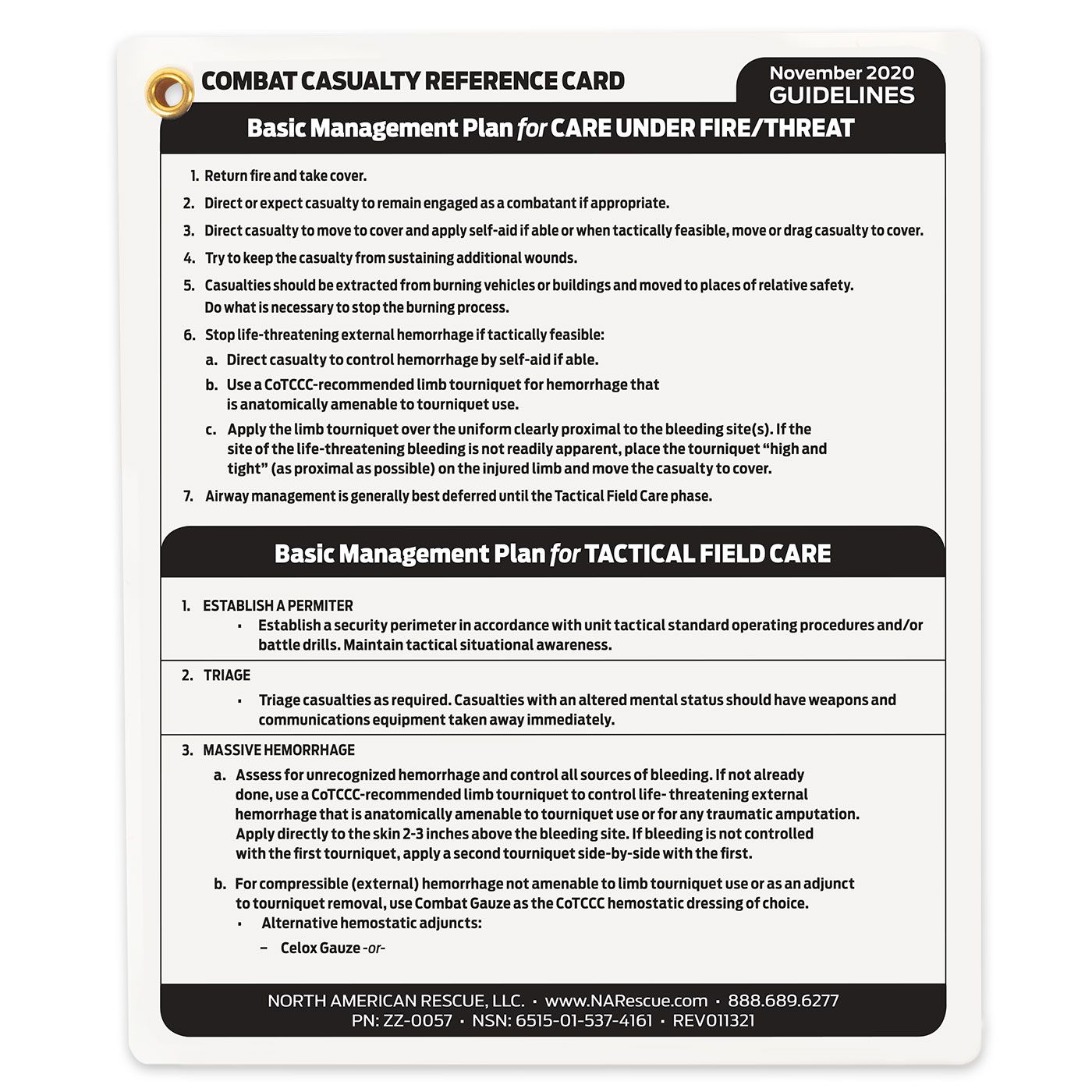 NAR - Combat Casualty Reference Card