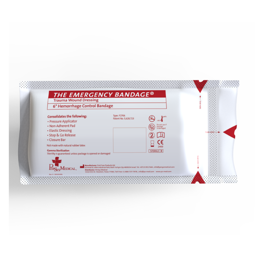 6-Inch Emergency Bandage® – White or Green - AKA: THE ISRAELI BANDAGE® by PERSYS MEDICAL - (Limit 3 Per Customer)